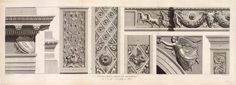 Art Print : Entablement, Frises et ornemens, 1802 - Vintage Wall Art