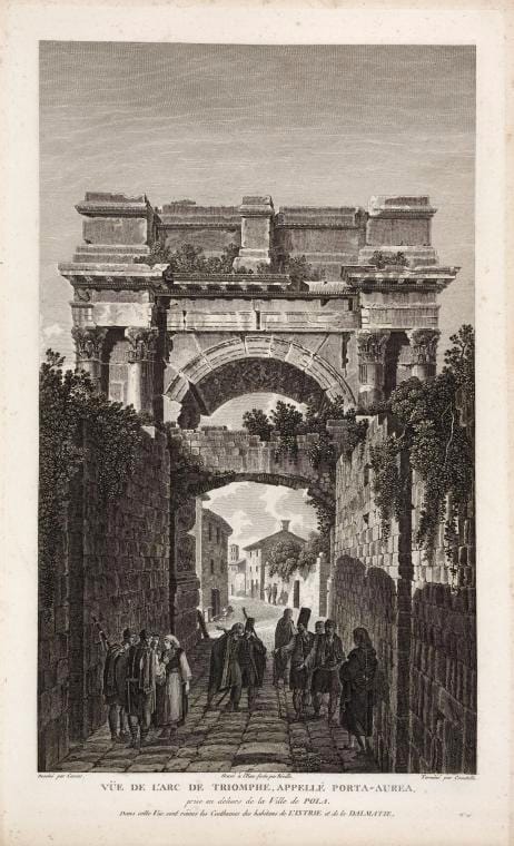 Art Print : Vue de l'arc de Triomphe, Appele Porta-Aurea, 1802 - Vintage Wall Art V2