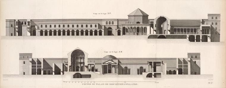 Art Print : Coupes du Palais de Diocletien a Spalatro, 1802 - Vintage Wall Art
