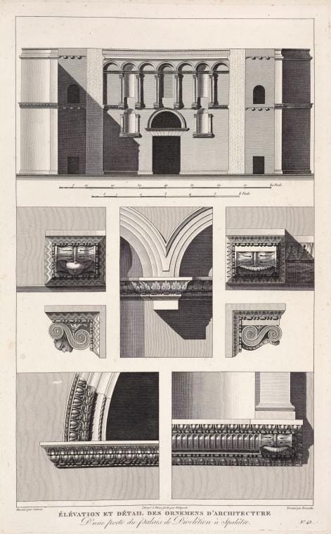 Art Print : Elevation et Coupe laterale du Temple d'Esculape, 1802 - Vintage Wall Art