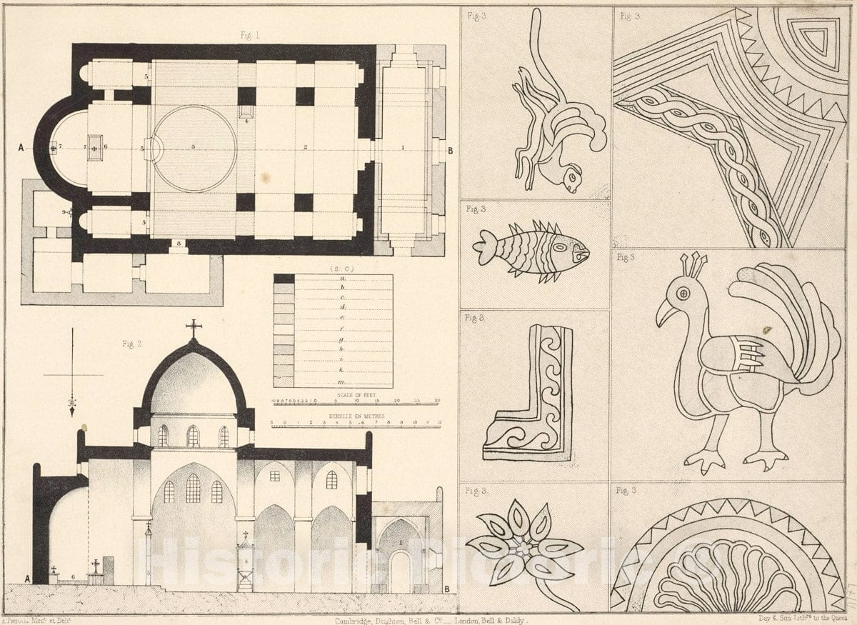 Art Print : 1864, Plan and Section of The Church of The Holy Cross to The west of Jerusalem, and d - Vintage Wall Art