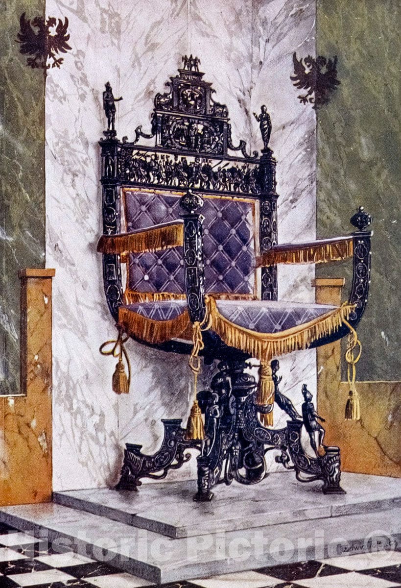 Art Print : 1910, Wrought Steel Chair. The Property of Earl Radnor, Longford Castle. - Vintage Wall Art