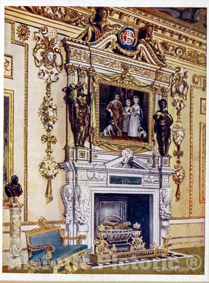Art Print : 1910, Chimneypiece in The Double Cube Room, Wilton House. - Vintage Wall Art