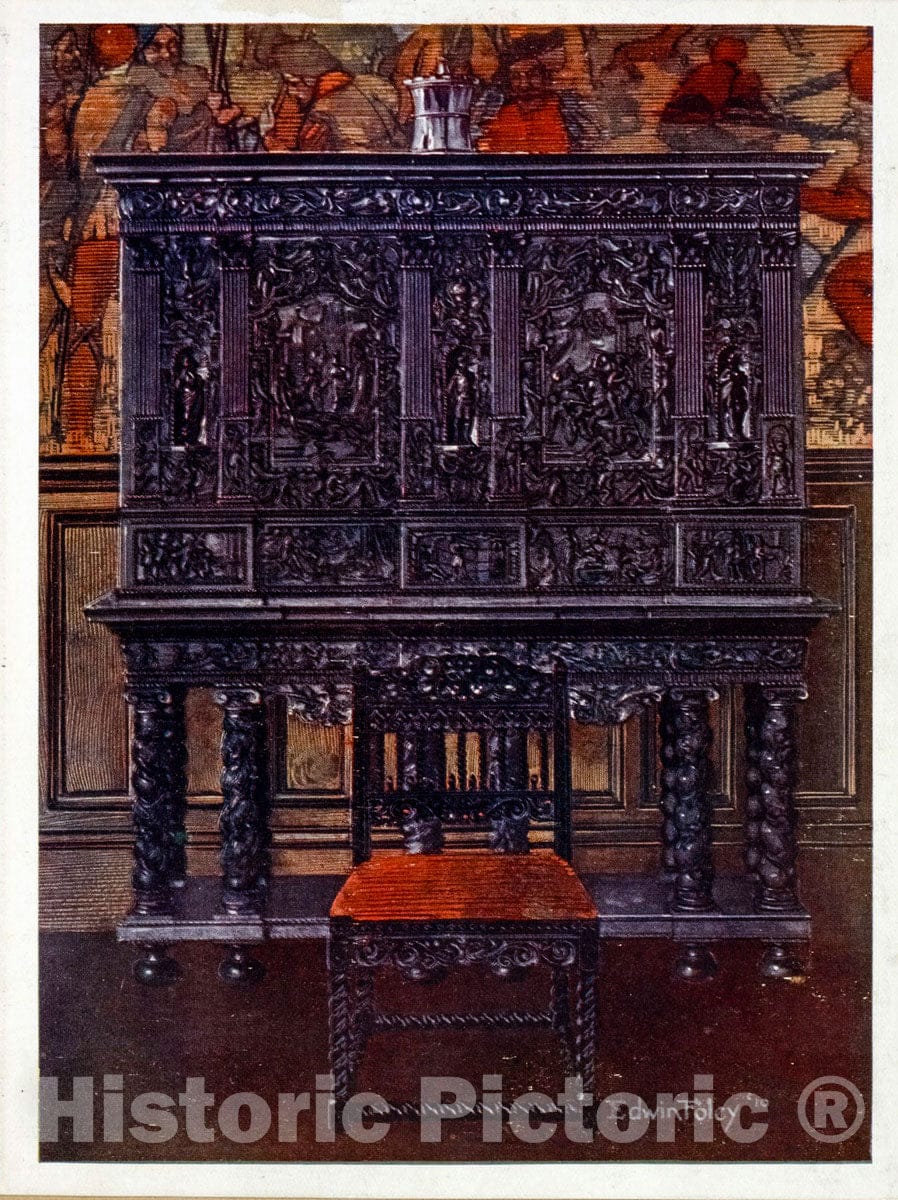 Art Print : 1910, The Rubens Cabinet-of Ebony Carved. Interior Fittings Inlaid and Columns - Vintage Wall Art