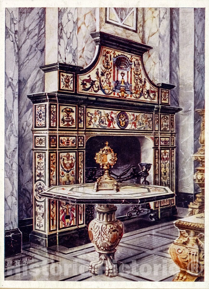 Art Print : 1910, Chimneypiece in Coloured Mosaic. Florentine. Victoria and Albert Museum - Vintage Wall Art