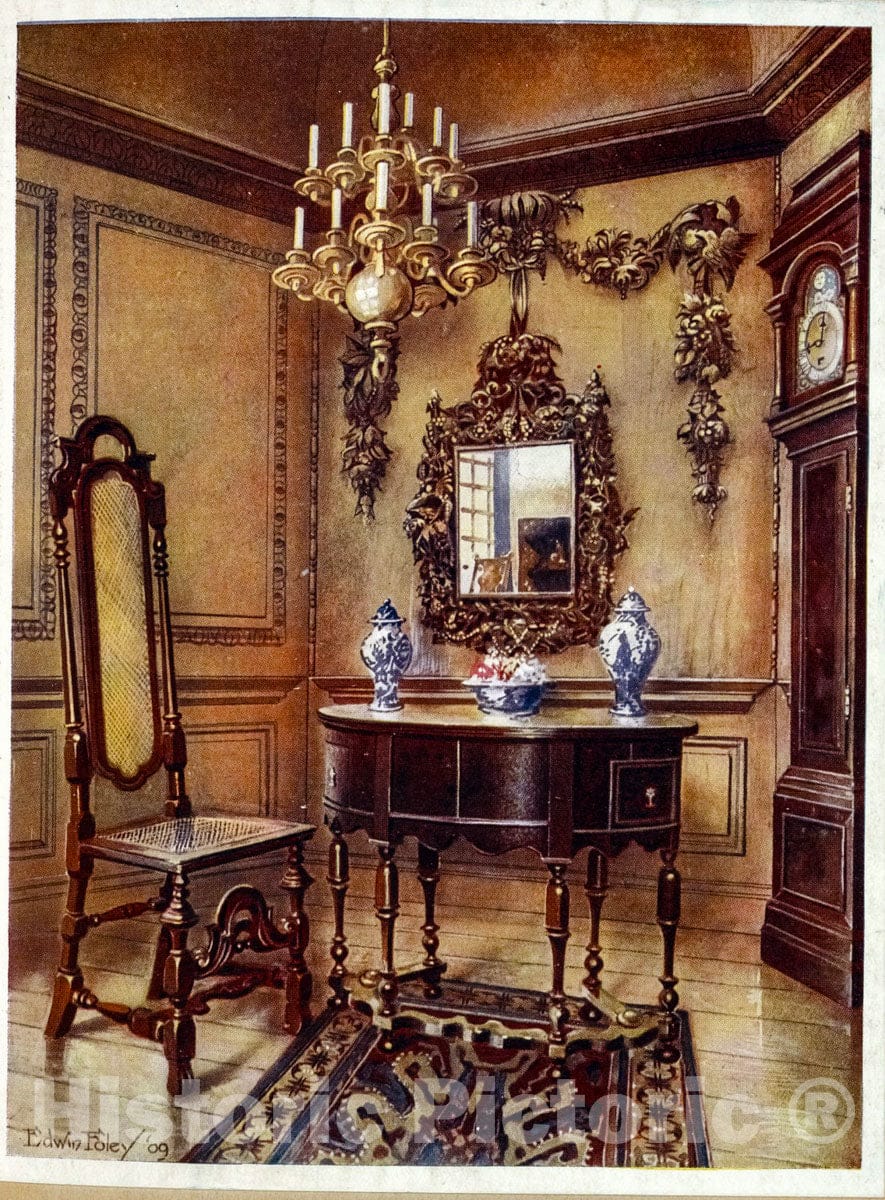 Art Print : 1910, Panelling, from an Old House Near Holborn, with Grinling Gibbon - Vintage Wall Art