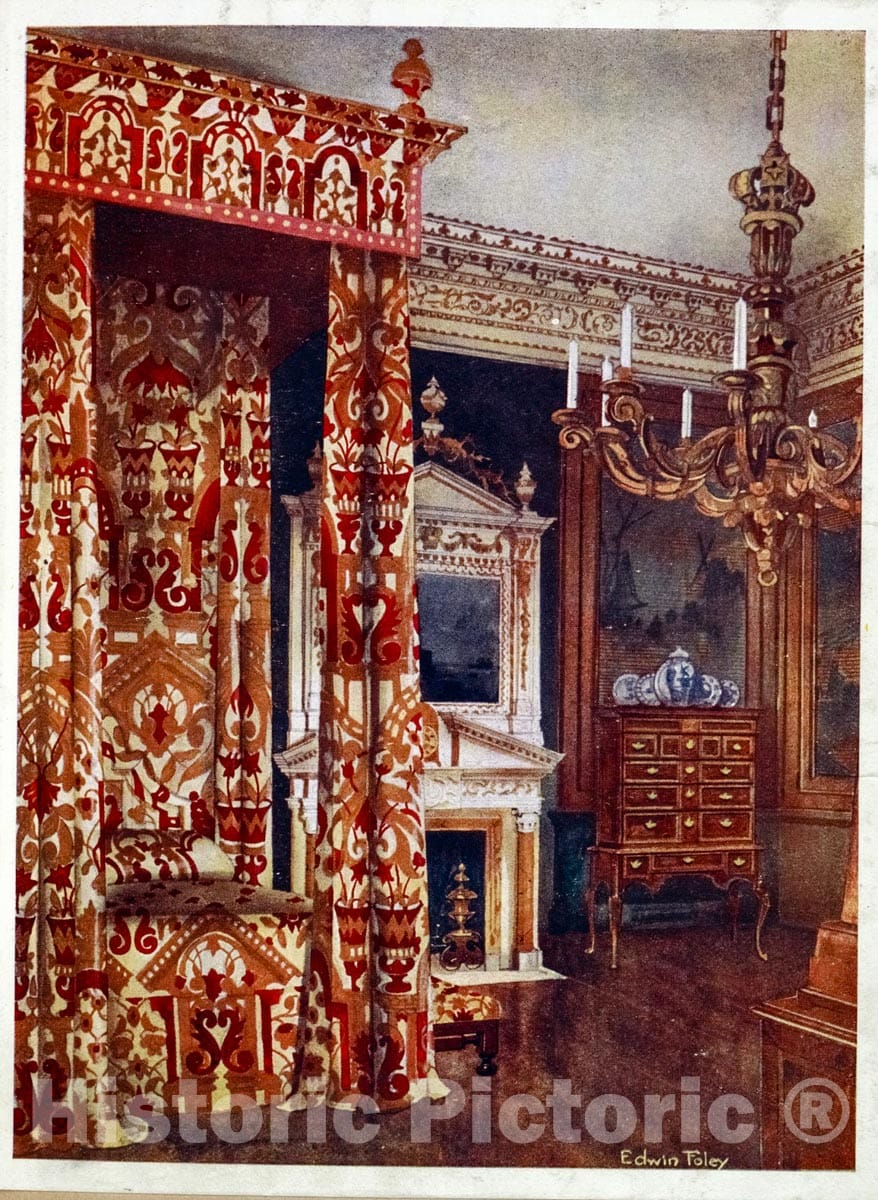 Art Print : 1910, Queen Anne's Bed. Hampton Court Palce. Chest of Drawers Upon Stand - Vintage Wall Art