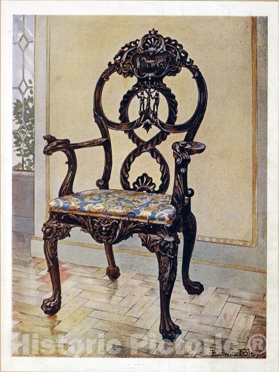 Art Print : 1910, Carved Early Chippendale chairman's Chair. Property of Mrs. Storr, Edenbridge, c - Vintage Wall Art