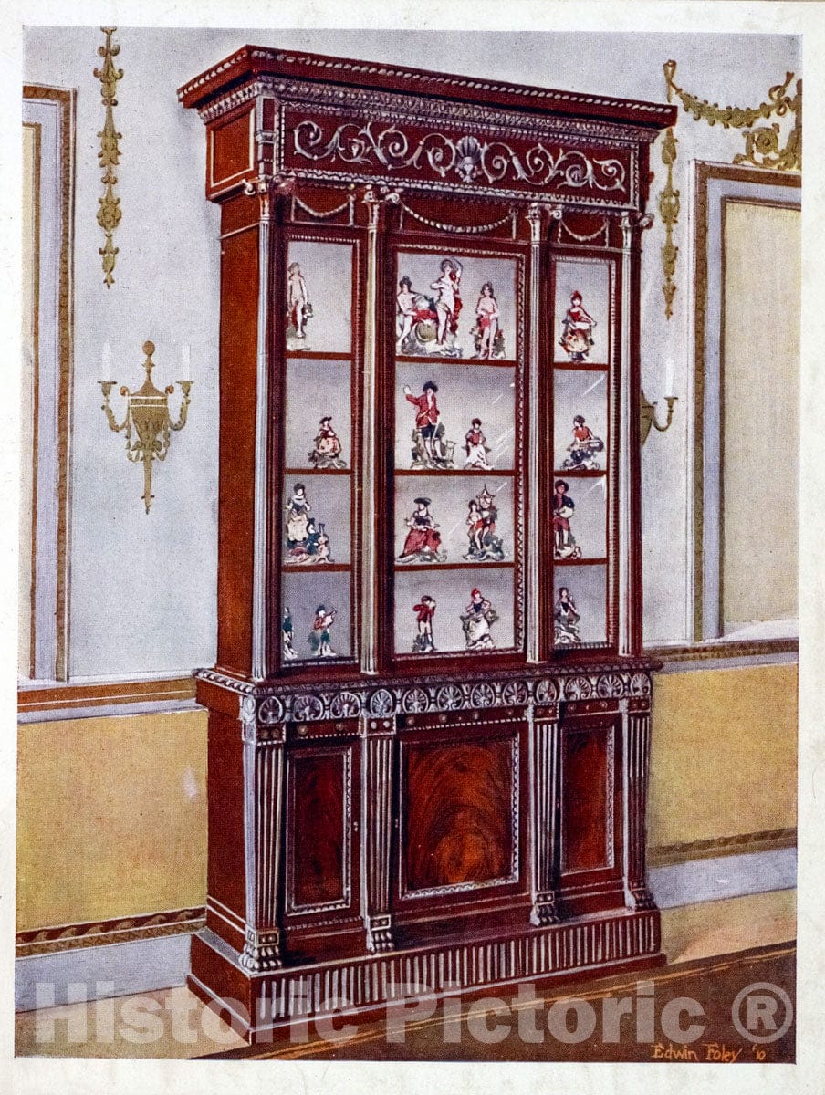 Art Print : 1910, Carved Mahogany China Cases. Adam Influence. Property of Sir Faudel Phillips, ca - Vintage Wall Art