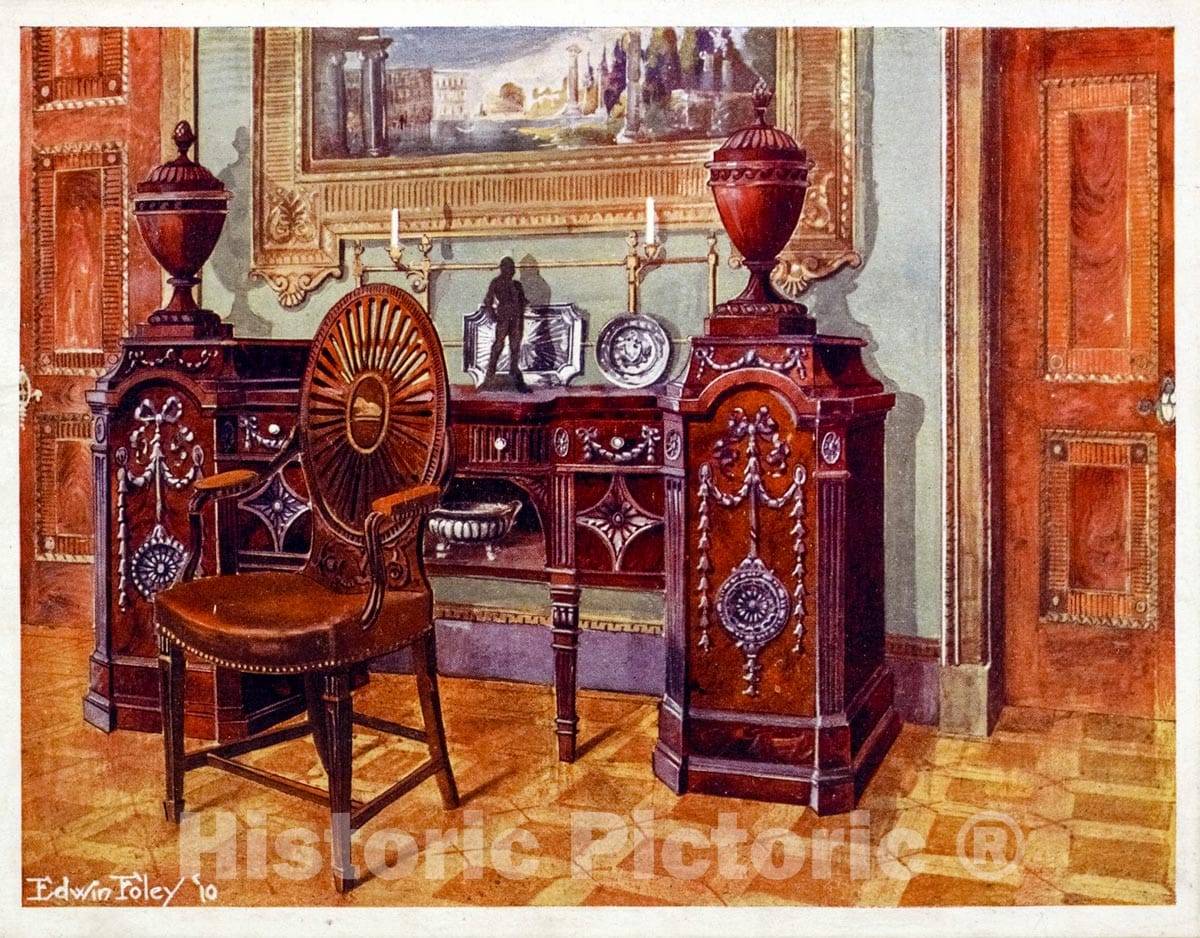 Art Print : 1910, Carved Mahogany Pedestal Sideboard. Property of W. Walters, Esq, Baltimore, U.S - Vintage Wall Art