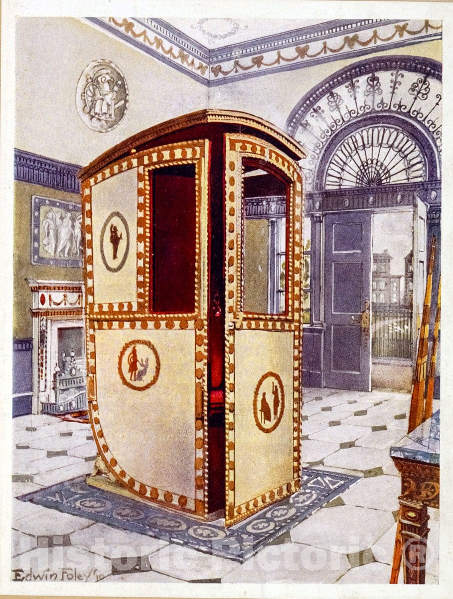 Art Print : 1910, Painted and Lacquered Sedan Chair with Domed top. Designed by The Brothers Adam - Vintage Wall Art