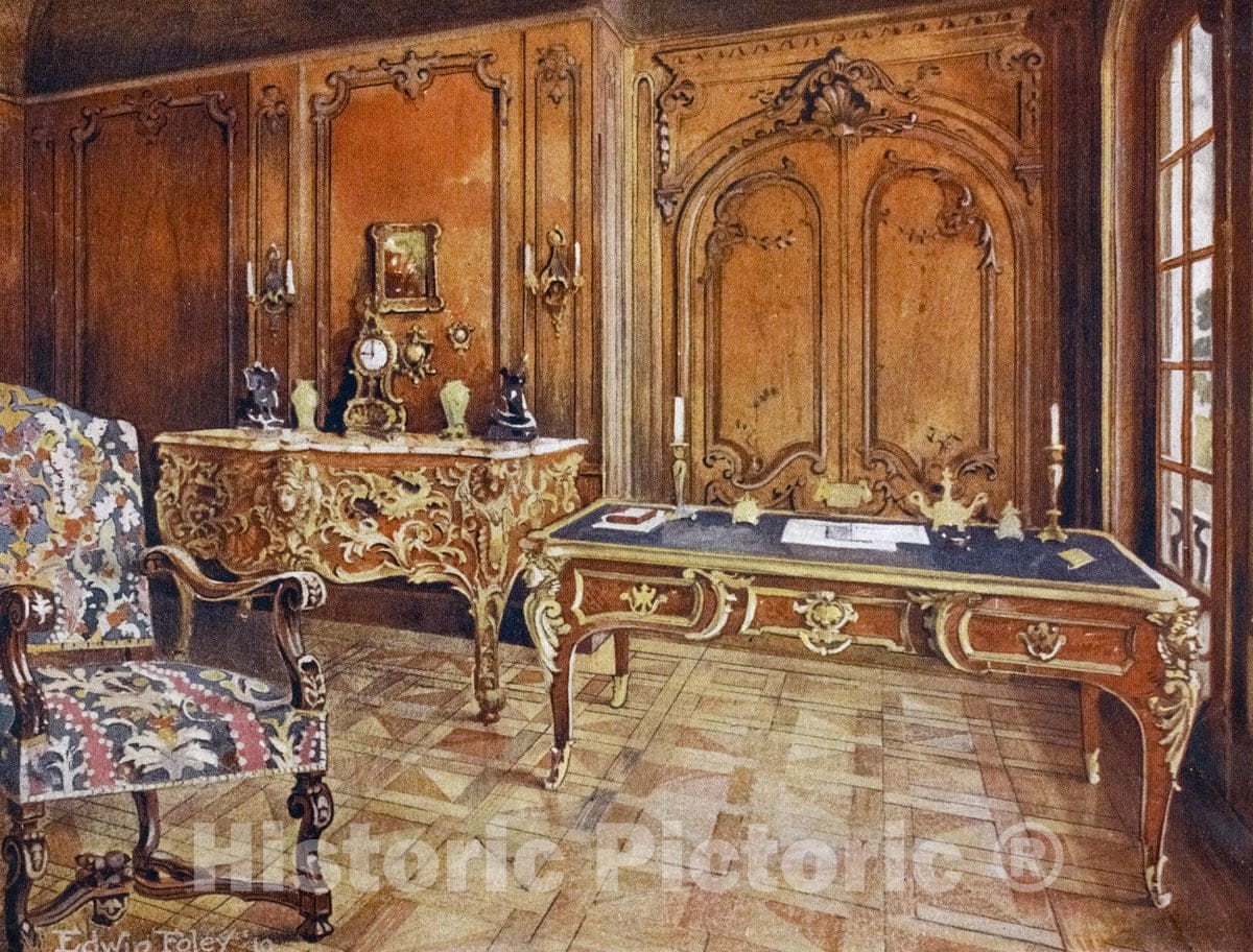 Art Print : 1910, Panelled Room: French. Style of The Regence. Carved Oak Chair, Le Garde Meuble, Vintage Wall Art