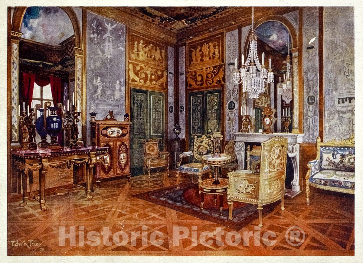 Art Print : 1910, Salon de Musique of Queen Marie Antoinette, Palace of Fontainebleau, France. - Vintage Wall Art