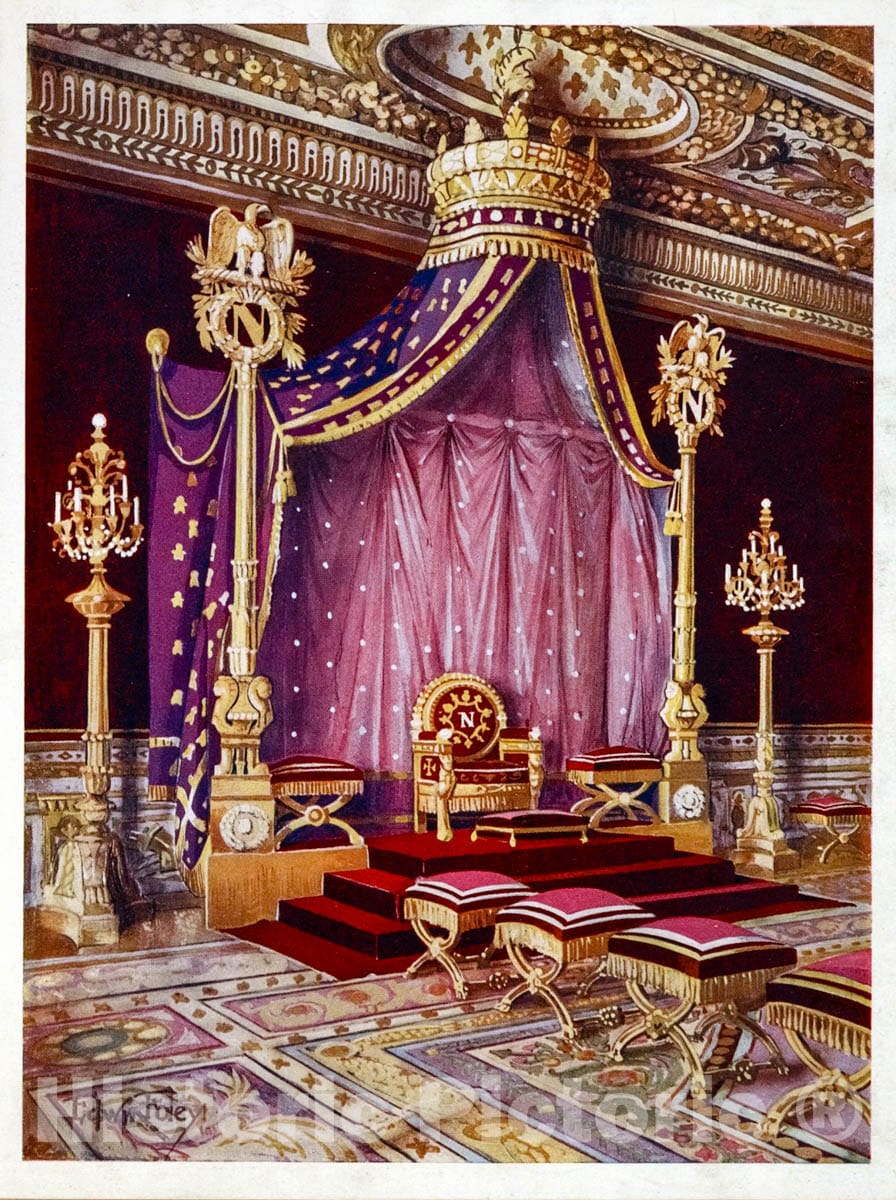 Art Print : 1910, The Salle du Trone in The Palace of Fontainebleau. - Vintage Wall Art
