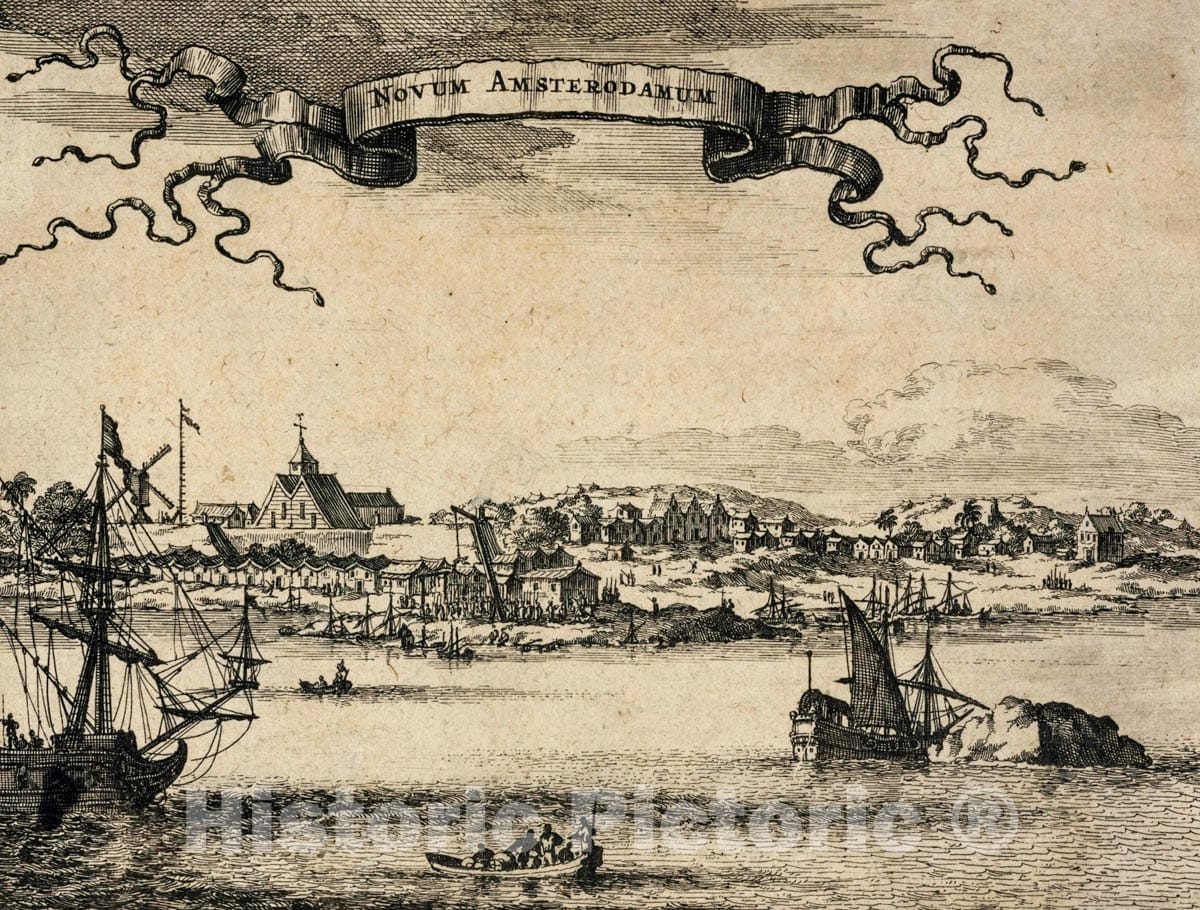 Art Print : 1671, Novum Amsterodamum. View from The South Issued 1671. - Vintage Wall Art