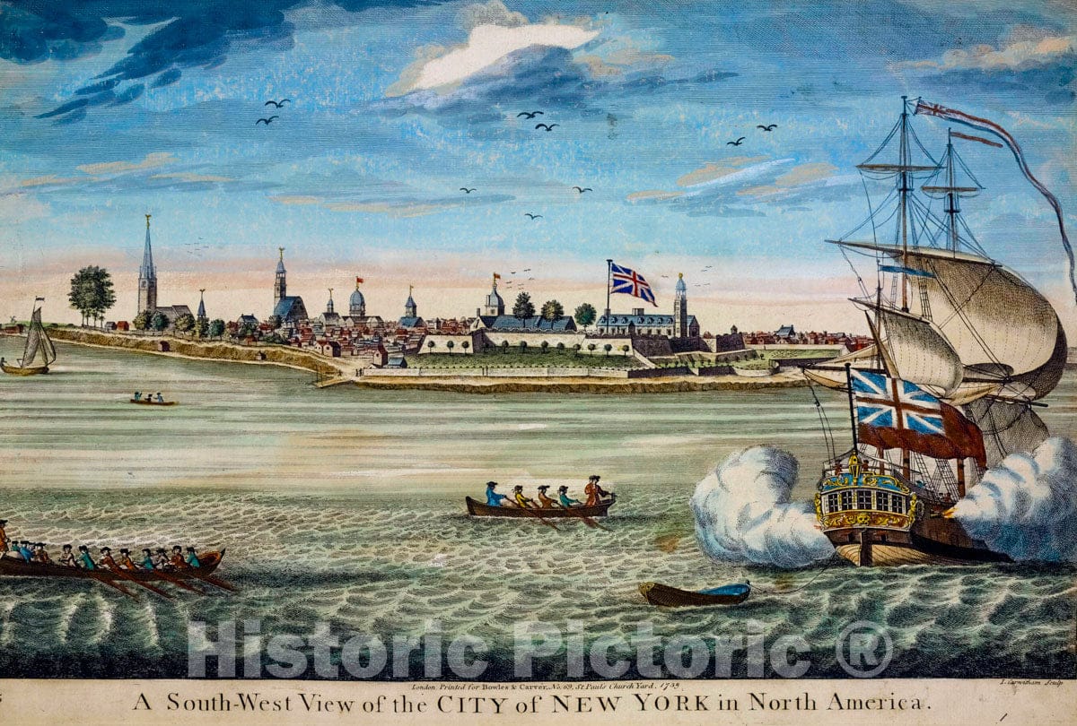 Art Print : A South-west View of The City of New York in North America - Vintage Wall Art