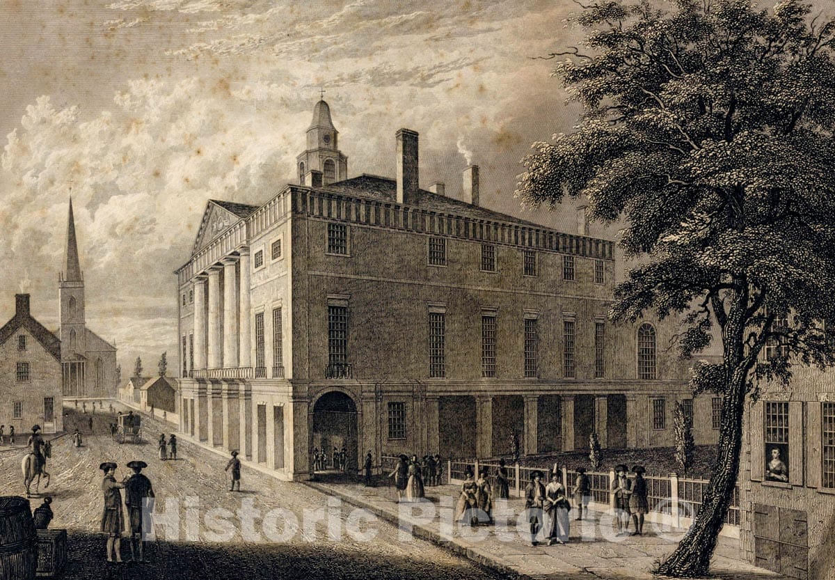 Art Print : View of The Old City Hall, Wall St. in which Washington was innaugurated First President of The U.S. APL. 30, 1789 - Vintage Wall Art