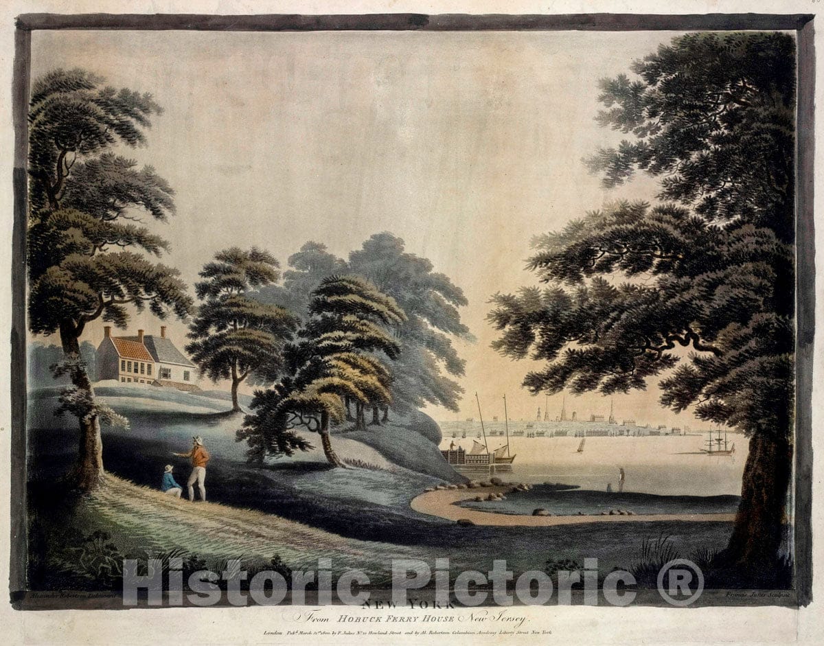 Art Print : 1800, New York from Hobuck Ferry House New Jersey - Vintage Wall Art