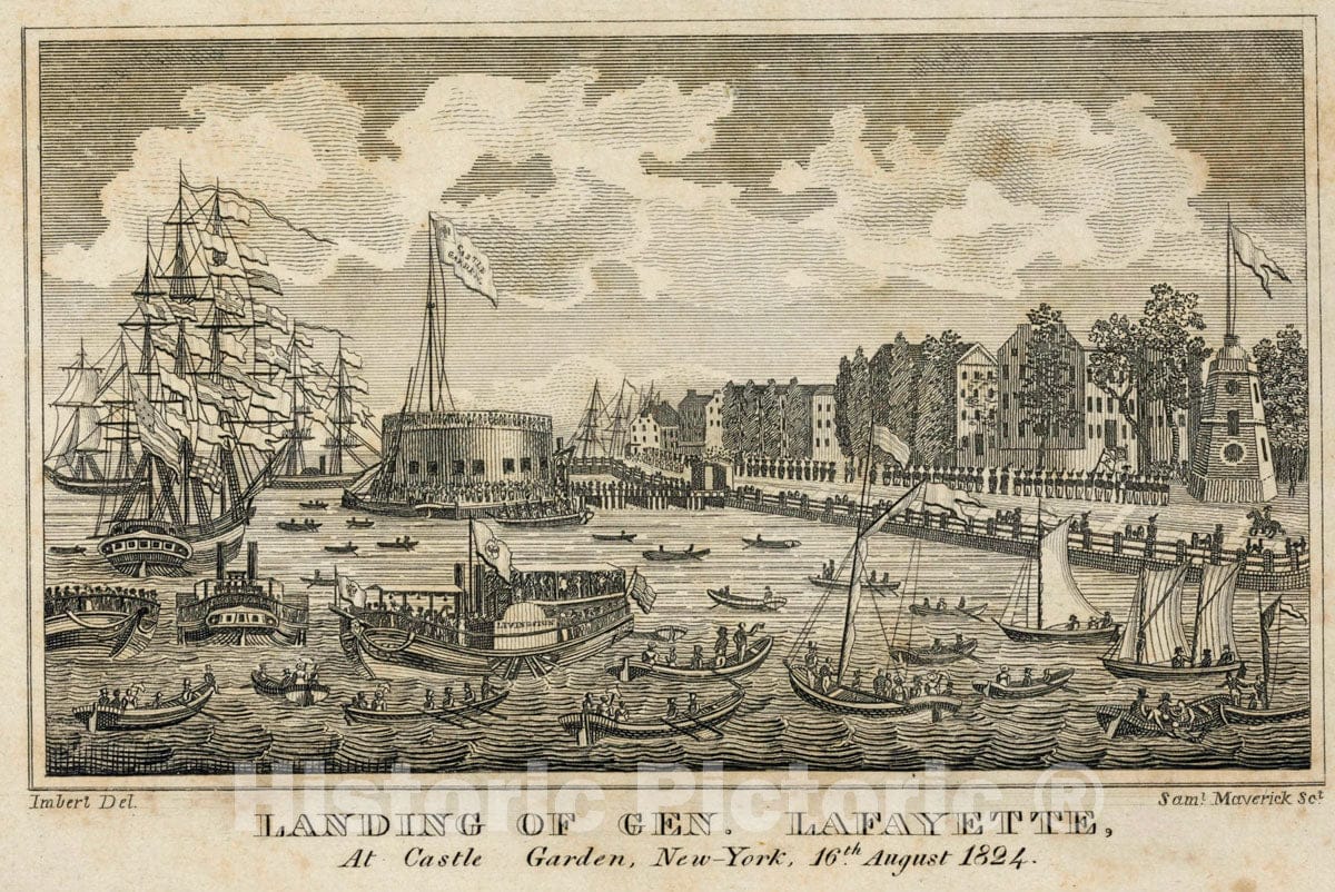 Art Print : 1826, Landing of Gen. Lafayette, at Castle Garden, New-York, 16th August 1824 - Vintage Wall Art