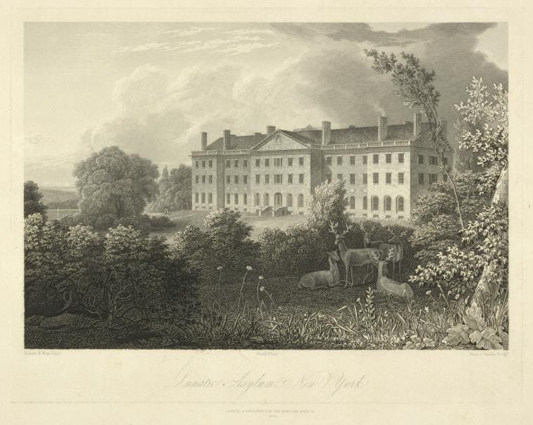 Art Print : 1834, Lunatic Asylum, New York - Vintage Wall Art