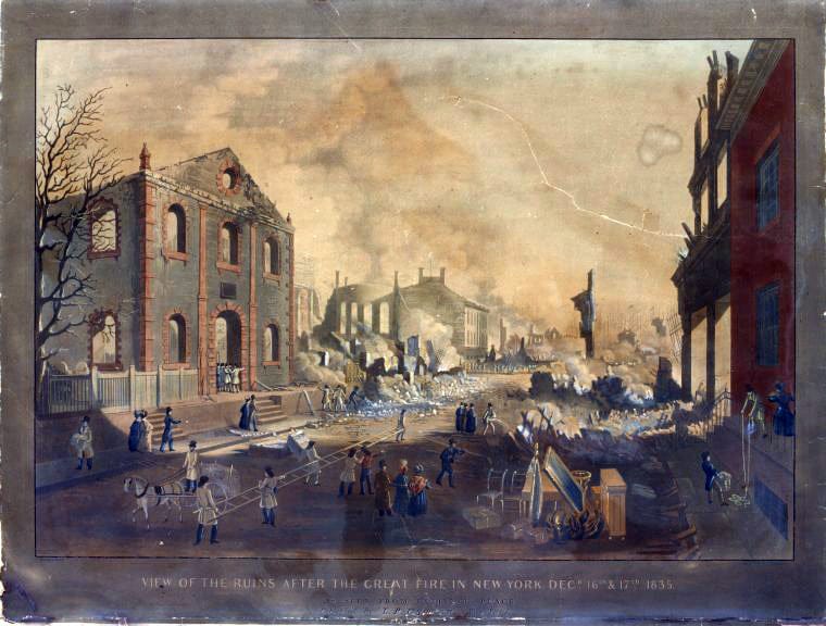 Art Print : View of The Ruins After The Great Fire in New York, Decr. 16th & 17th, 1835. As seen from Exchange Place - Vintage Wall Art