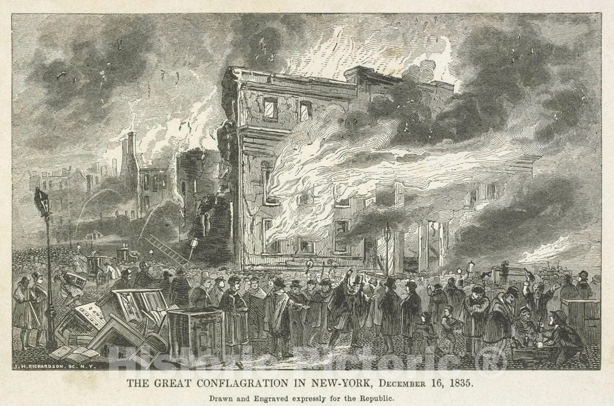 Art Print : The Great Conflagration in New-York, December 16, 1835 - Vintage Wall Art