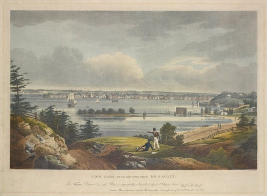 Art Print : 1828, New York from Heights Near Brooklyn - Vintage Wall Art