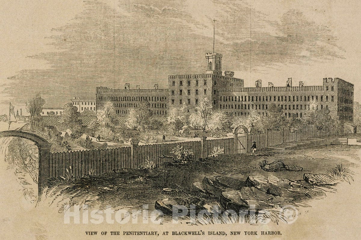 Art Print : View of The Penitentiary, at Blackwell's Island, New York Harbor - Vintage Wall Art