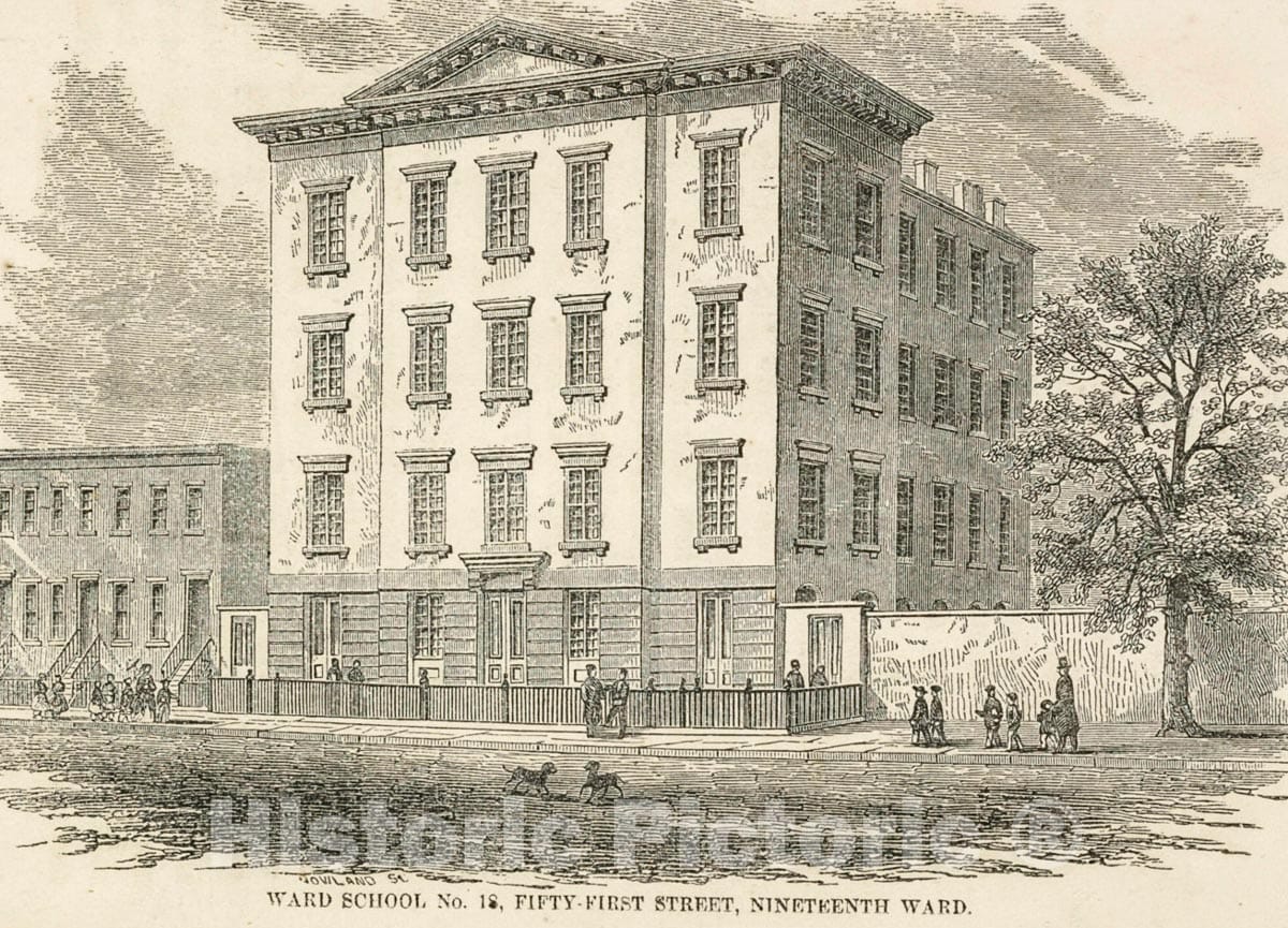 Art Print : Public Schools. Ward School No. 18, Fifty-First Street, Nineteenth Ward. - Vintage Wall Art