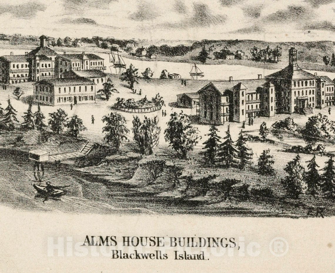 Art Print : Alms House Buildings, Blackwell's Island - Vintage Wall Art