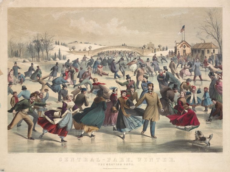 Art Print : Central-Park, Winter. The Skating Pond. New York, 1836 - Vintage Wall Art
