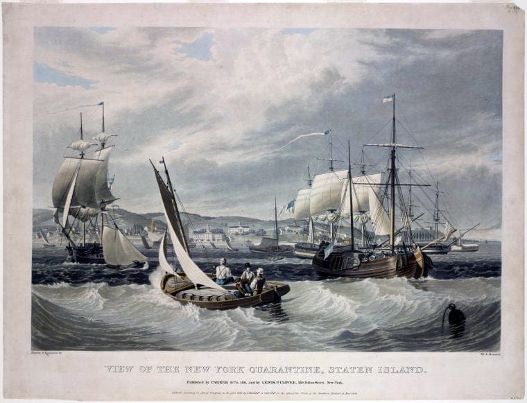 Art Print : 1833, View of The New York Quarantine, Staten Island - Vintage Wall Art