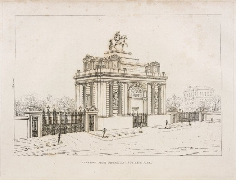 Art Print : Entrance from Picadilly into Hyde Park, 1753 - Vintage Wall Art