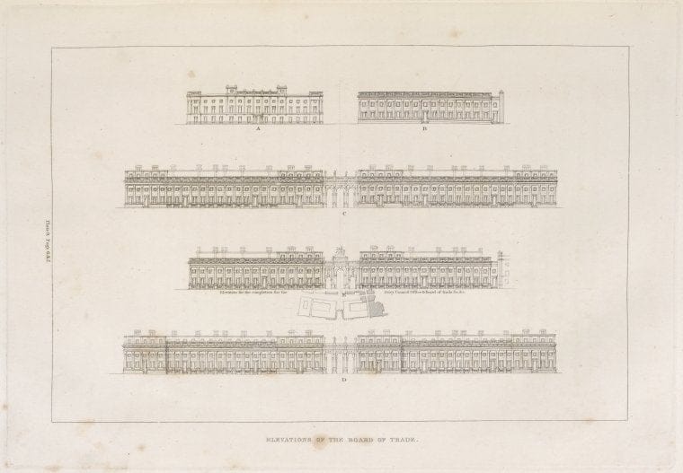 Art Print : Elevation of The Board of Trade, 1753 - Vintage Wall Art