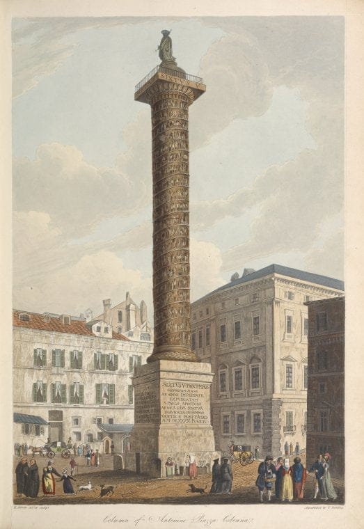 Art Print : Column of Antonine Piazza Colonna. - Text, 1768 - Vintage Wall Art