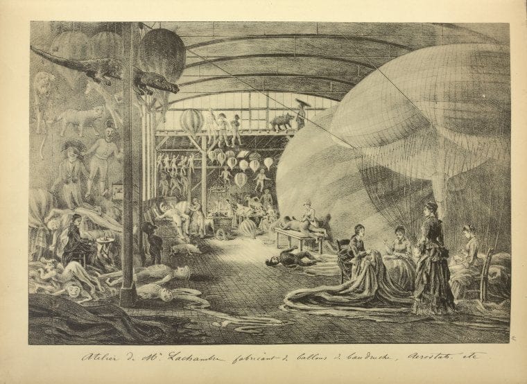 Art Print : 1922, Les ateliers de constructions aeronautiques Lachambre a Vaugirard, en 1883. - Vintage Wall Art
