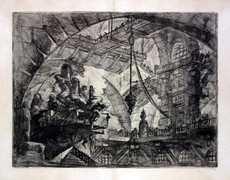 Art Print : 1750, Prisoners on a projecting Platform. - Vintage Wall Art
