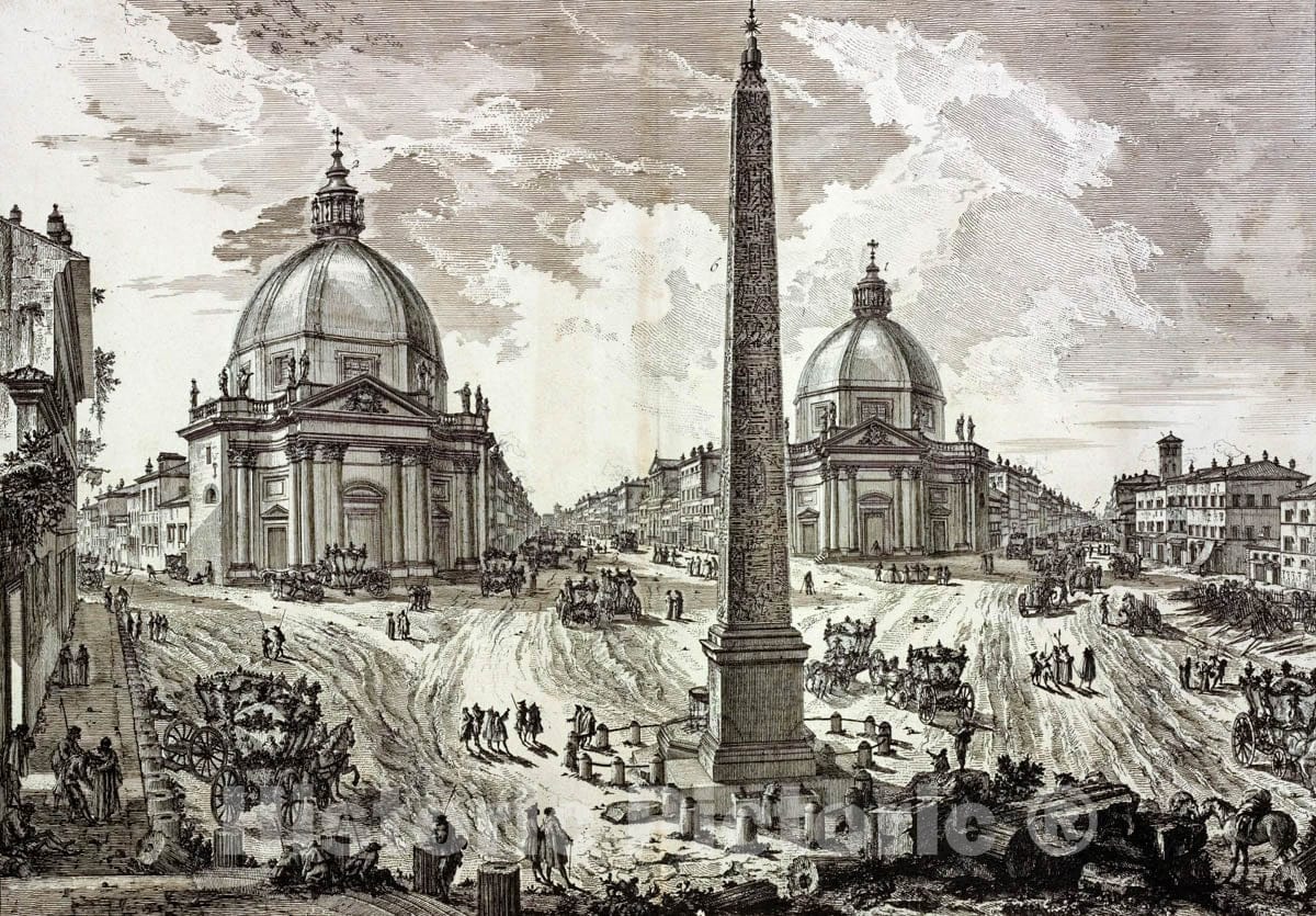 Art Print : 1748, Veduta Della Piazza del Popolo. - Vintage Wall Art