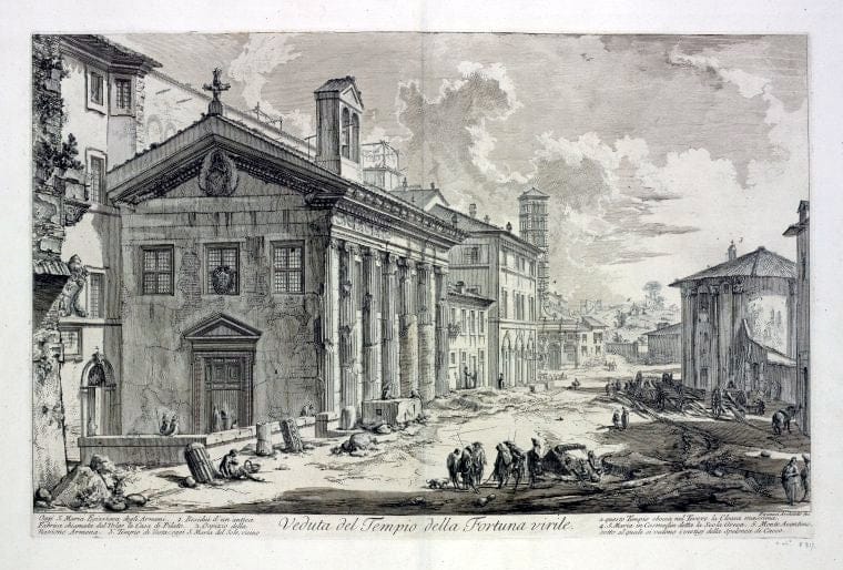 Art Print : 1748, Veduta del Tempio Della Fortuna virile. Oggi S. Maria Egizziaca delgi Armeni. - Vintage Wall Art