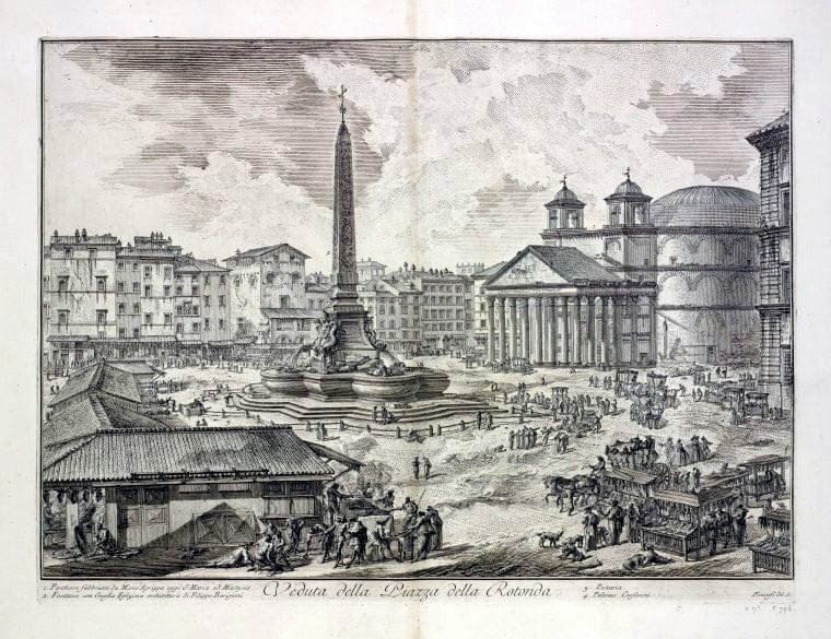Art Print : 1748, Veduta Della Piazza Della Rotonda. - Vintage Wall Art