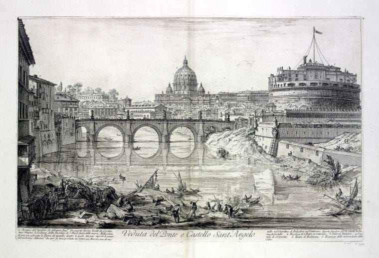 Art Print : 1748, Veduta del Ponte e Castello Sant' Angelo. - Vintage Wall Art
