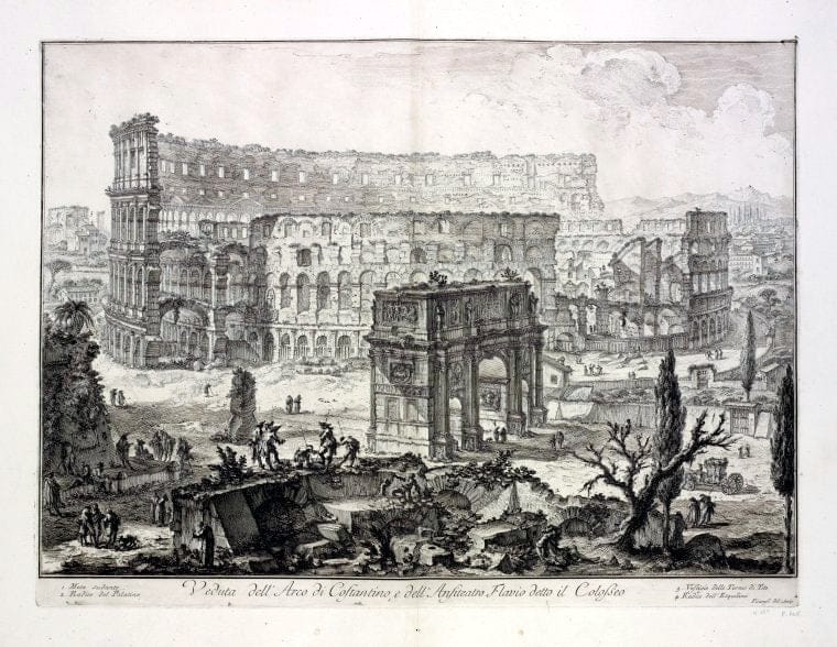 Art Print : 1748, Veduta dell' Arco di Costantino, e dell' Anfiteatro Flavio detto il Coloseo. - Vintage Wall Art