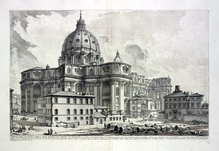 Art Print : 1748, Veduta dell'esterno Della Gran Basilica di S. Pietro in Vaticano. - Vintage Wall Art