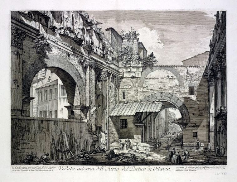 Art Print : 1748, Veduta interna dell' Atrio del Portico di Ottavia. - Vintage Wall Art
