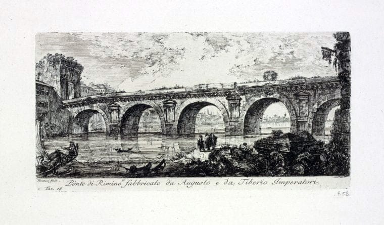 Art Print : 1748, Ponte di Rimino fabbricato da Augusto e da Tiberio Imperatori. - Vintage Wall Art