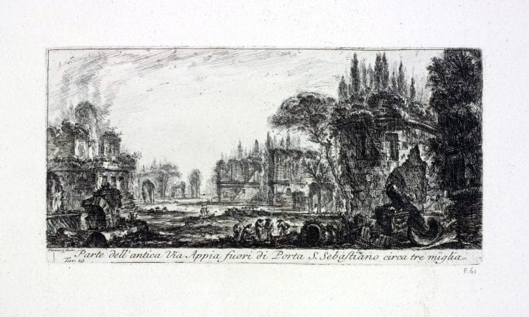 Art Print : 1748, Parte dell'antica Via Appia fuori di Porta S. Sebastiano Circa TRE miglia. - Vintage Wall Art