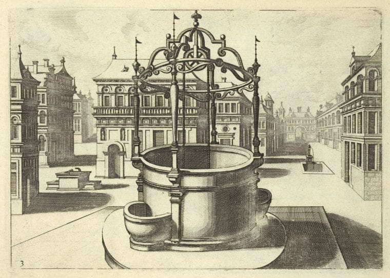 Art Print : Well in Plaza, 1527 - Vintage Wall Art V3