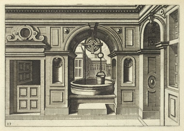 Art Print : Well Built into Wall with Dutch Door, 1527 - Vintage Wall Art