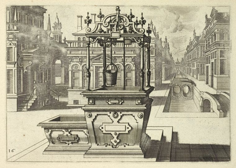 Art Print : Well in Plaza with Trough, 1527 - Vintage Wall Art