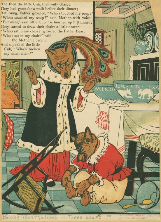 Art Print : and squeaked The Little Cub, Who's Broken My Small Chair?' - Vintage Wall Art
